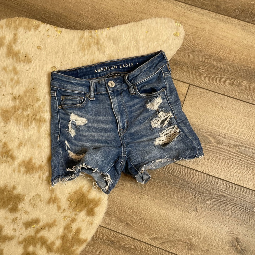 American Eagle hi-rise shortie distressed shorts